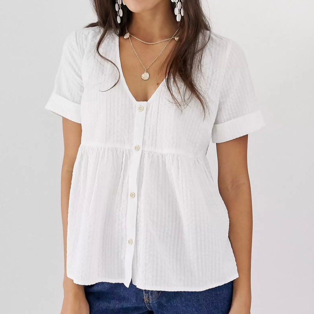 ASOS White Seersucker Button Up Smock Blouse